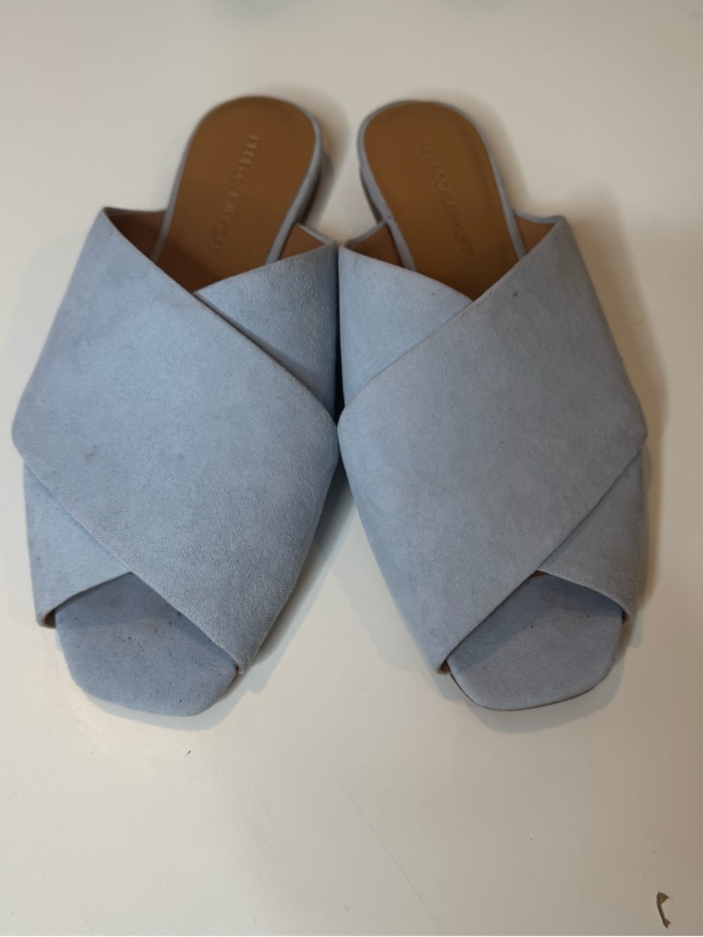 REBECCA MINKOFF Womens Light Blue Wide Anden Slip On Leather Slide Sandals 8